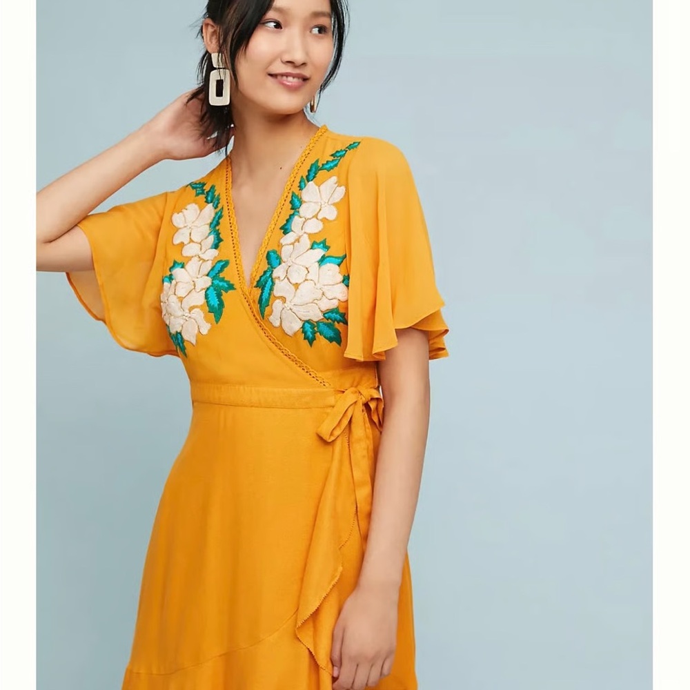 Cleobella Marigold Embroidered Wrap Dress